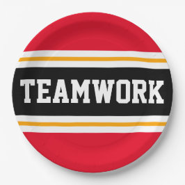 TEAMWORKおもしろいブライトレッドブラックレーシングストライプズ ペーパープレート