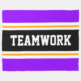 TEAMWORKアスレティックパープル白黒ストライプ フリースブランケット