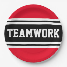 TEAMWORKアスレティックブライトレッドブラックレーシングストライプ ペーパープレート
