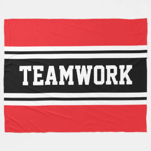 TEAMWORKアスレティックレッド白黒レースストライプ フリースブランケット