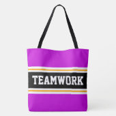 TEAMWORKスポーティピンク白黒レースストライプ トートバッグ (裏面)