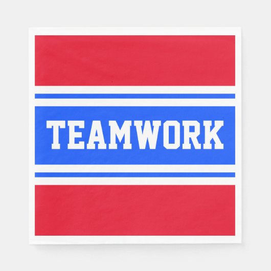 TEAMWORKスポーティ明るい青の白ストライプ赤 スタンダードランチョンナプキン (正面)