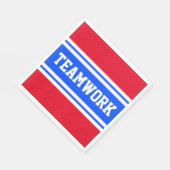 TEAMWORKスポーティ明るい青の白ストライプ赤 スタンダードランチョンナプキン (角)
