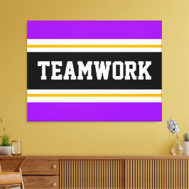 TEAMWORKブライトパープル白黒レースストライプ キャンバスプリント