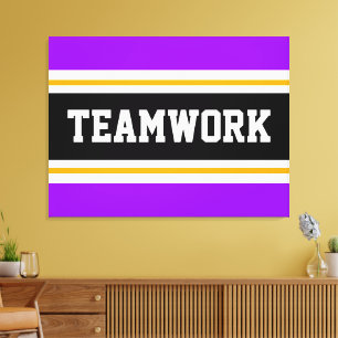TEAMWORKブライトパープル白黒レースストライプ キャンバスプリント
