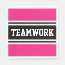 TEAMWORKブライトピンク白黒レースストライプ スタンダードランチョンナプキン