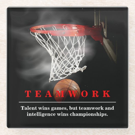 Teamwork Basketball Motivational Inspirational ガラスコースター (正面)