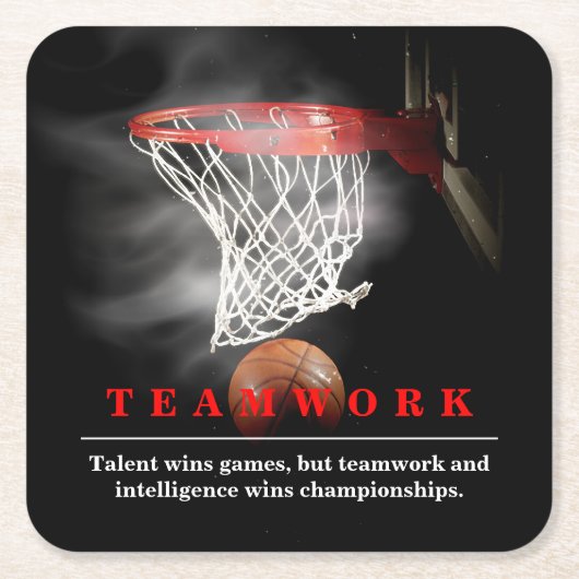 Teamwork Basketball Motivational Inspirational スクエアペーパーコースター (正面)