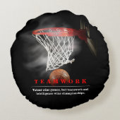 Teamwork Basketball Motivational Inspirational ラウンドクッション (裏面)