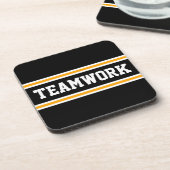 TEAMWORK Bright Orange Black White Racing Stripes コースター (左側)