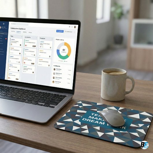 Teamwork Makes The Dream Work | Modern Blue Geomet マウスパッド
