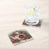 Teapot Birdhouse Cardinal 7 スクエアペーパーコースター (インサイチュ)