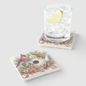 Teapot Birdhouse Cardinal 7 ストーンコースター (横)