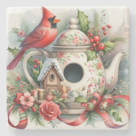Teapot Birdhouse Cardinal 7 ストーンコースター