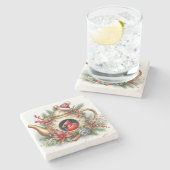 Teapot Birdhouse Cardinal 8 ストーンコースター (横)