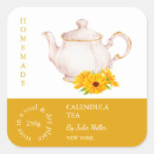 Teapot Calendula Tea Label スクエアシール (正面)