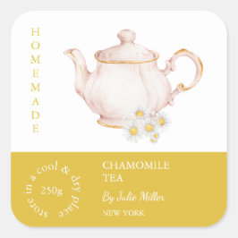 Teapot Chamomile Tea Label スクエアシール