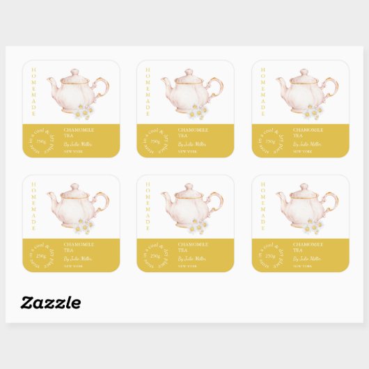 Teapot Chamomile Tea Label スクエアシール (シート)