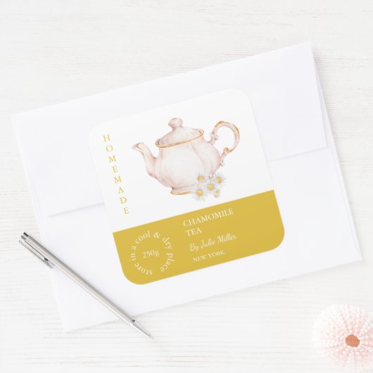 Teapot Chamomile Tea Label スクエアシール (封筒)