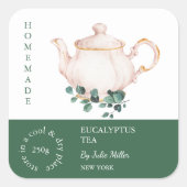 Teapot Eucalyptus Tea Label スクエアシール (正面)