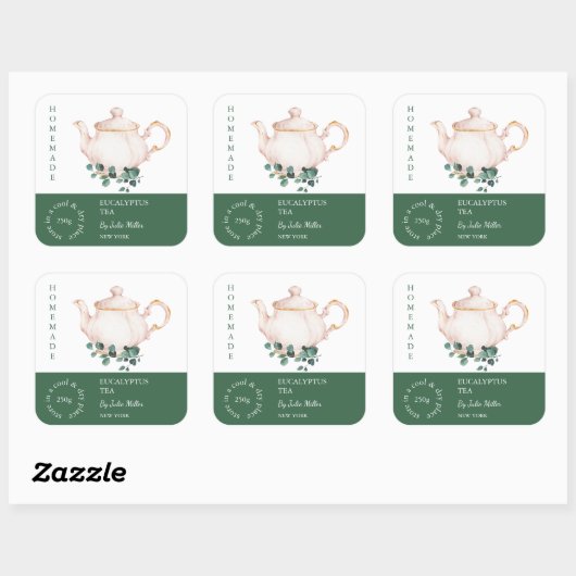 Teapot Eucalyptus Tea Label スクエアシール (シート)