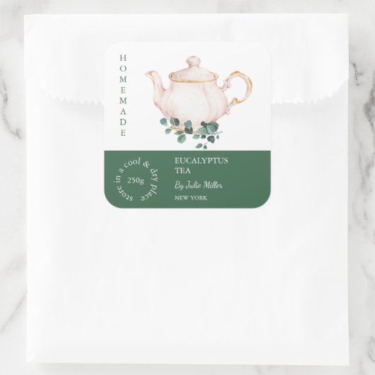 Teapot Eucalyptus Tea Label スクエアシール (バッグ)