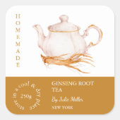 Teapot Ginseng Root Tea Label スクエアシール (正面)