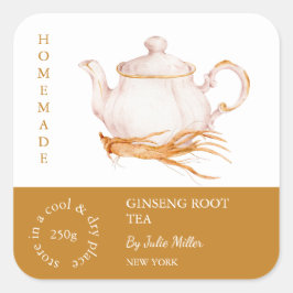 Teapot Ginseng Root Tea Label スクエアシール