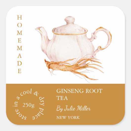 Teapot Ginseng Root Tea Label スクエアシール (正面)