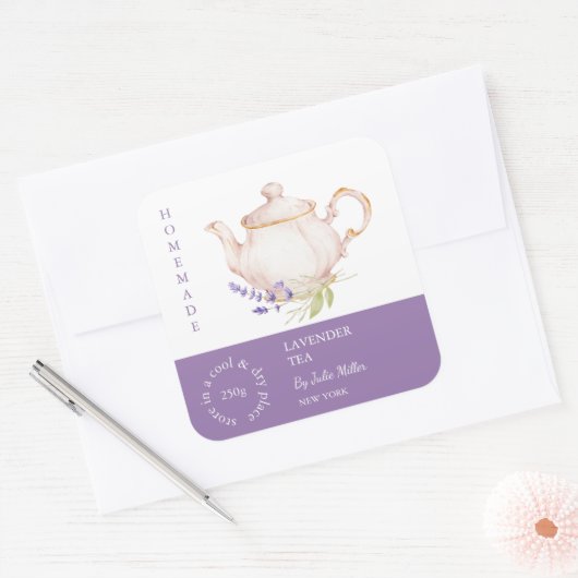 Teapot Lavender Tea Label スクエアシール (封筒)