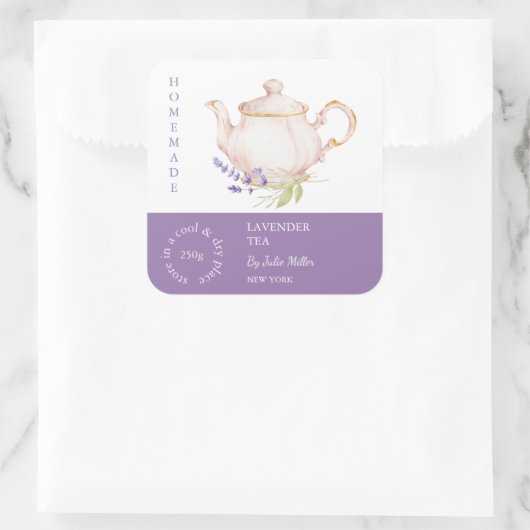 Teapot Lavender Tea Label スクエアシール (バッグ)