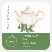 Teapot Lemon Balm Tea Label スクエアシール (正面)