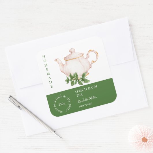 Teapot Lemon Balm Tea Label スクエアシール (封筒)