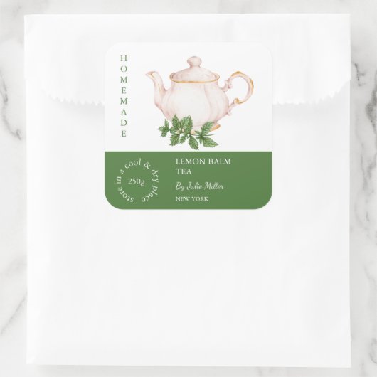 Teapot Lemon Balm Tea Label スクエアシール (バッグ)