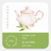 Teapot Loose Leaf Tea Label スクエアシール (正面)