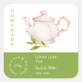 Teapot Loose Leaf Tea Label スクエアシール