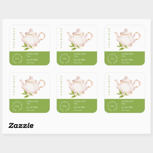 Teapot Loose Leaf Tea Label スクエアシール (シート)