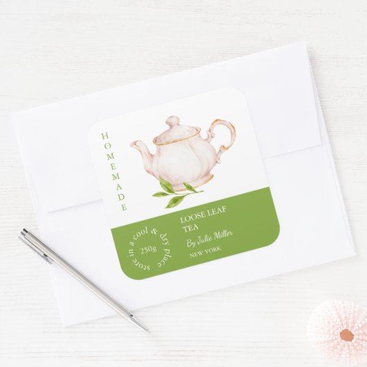Teapot Loose Leaf Tea Label スクエアシール (封筒)