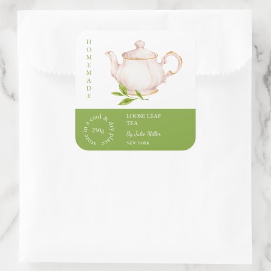 Teapot Loose Leaf Tea Label スクエアシール (バッグ)