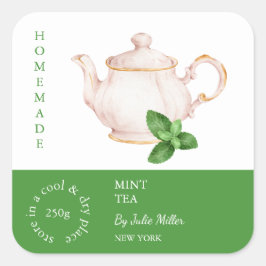 Teapot Mint Tea Label スクエアシール