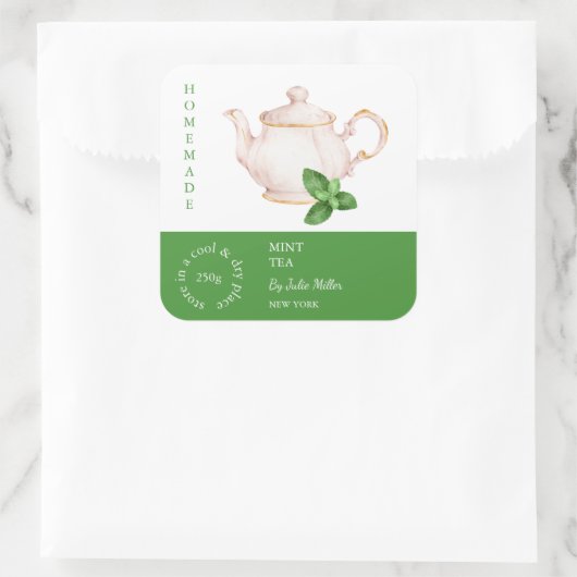 Teapot Mint Tea Label スクエアシール (バッグ)