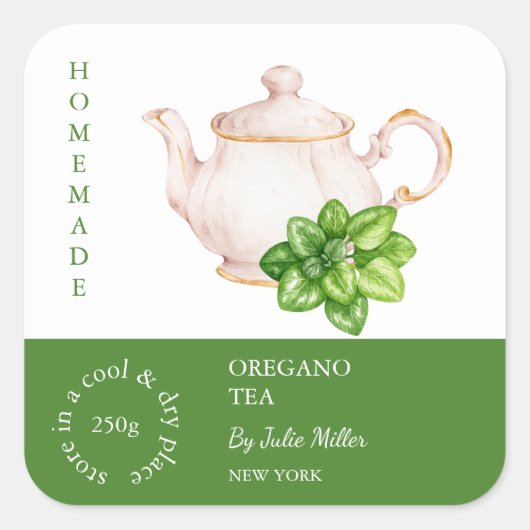 Teapot Oregano Tea Label スクエアシール (正面)