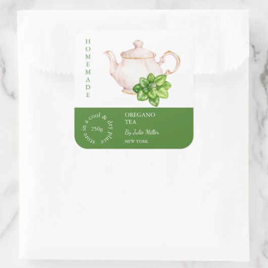 Teapot Oregano Tea Label スクエアシール (バッグ)
