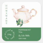 Teapot Peppermint Tea Label スクエアシール (正面)