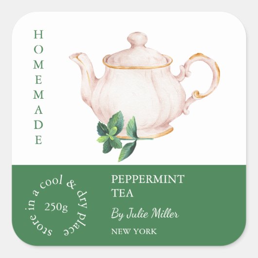 Teapot Peppermint Tea Label スクエアシール (正面)