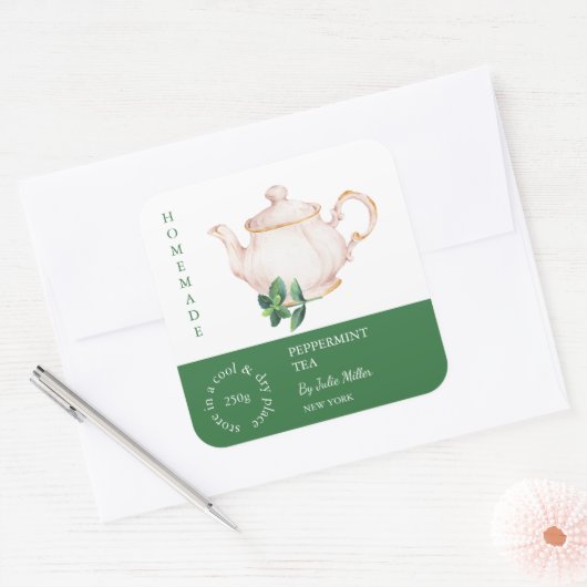 Teapot Peppermint Tea Label スクエアシール (封筒)
