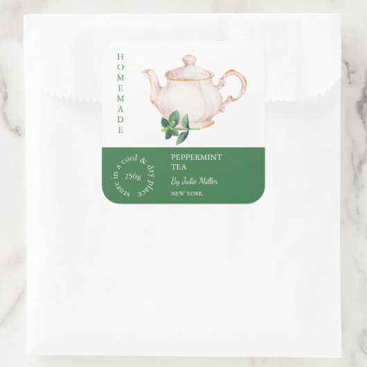Teapot Peppermint Tea Label スクエアシール (バッグ)