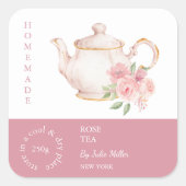 Teapot Rose Tea Label スクエアシール (正面)