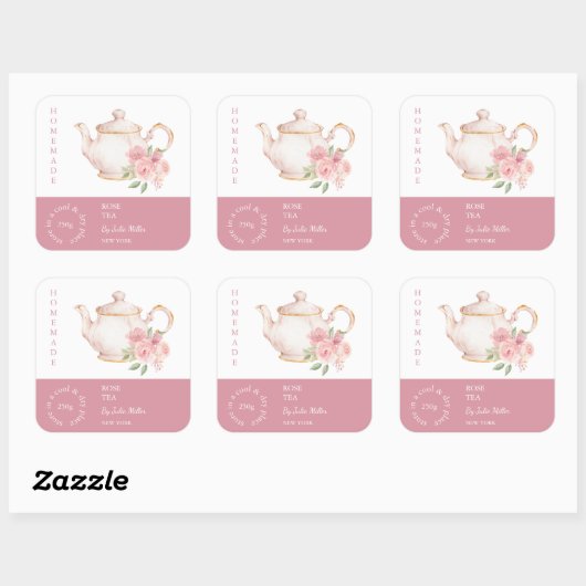 Teapot Rose Tea Label スクエアシール (シート)