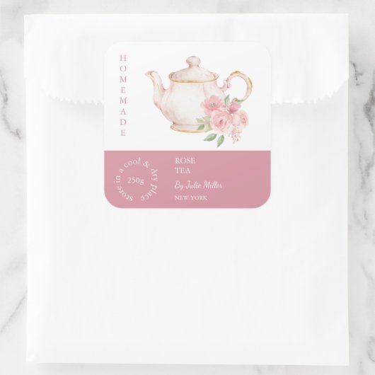 Teapot Rose Tea Label スクエアシール (バッグ)